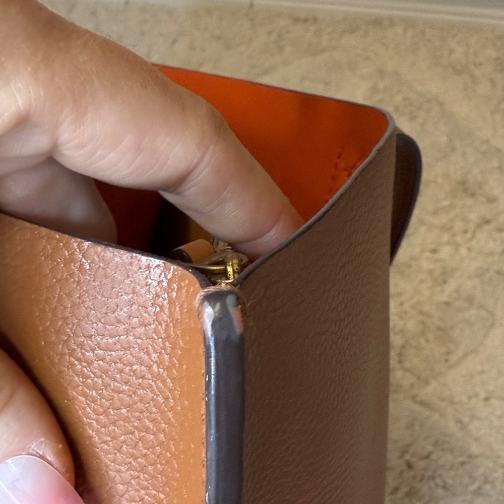 Tory Burch Perry Triple Compartment Tan Leather Tote with Red Accent - Picture 9 of 16